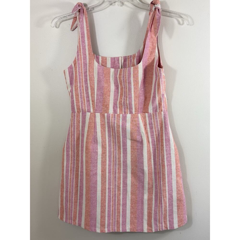 Lulus Linen Blend Mini Dress Womens Size M Pink Coral Striped Coastal Resort - Picture 2 of 12